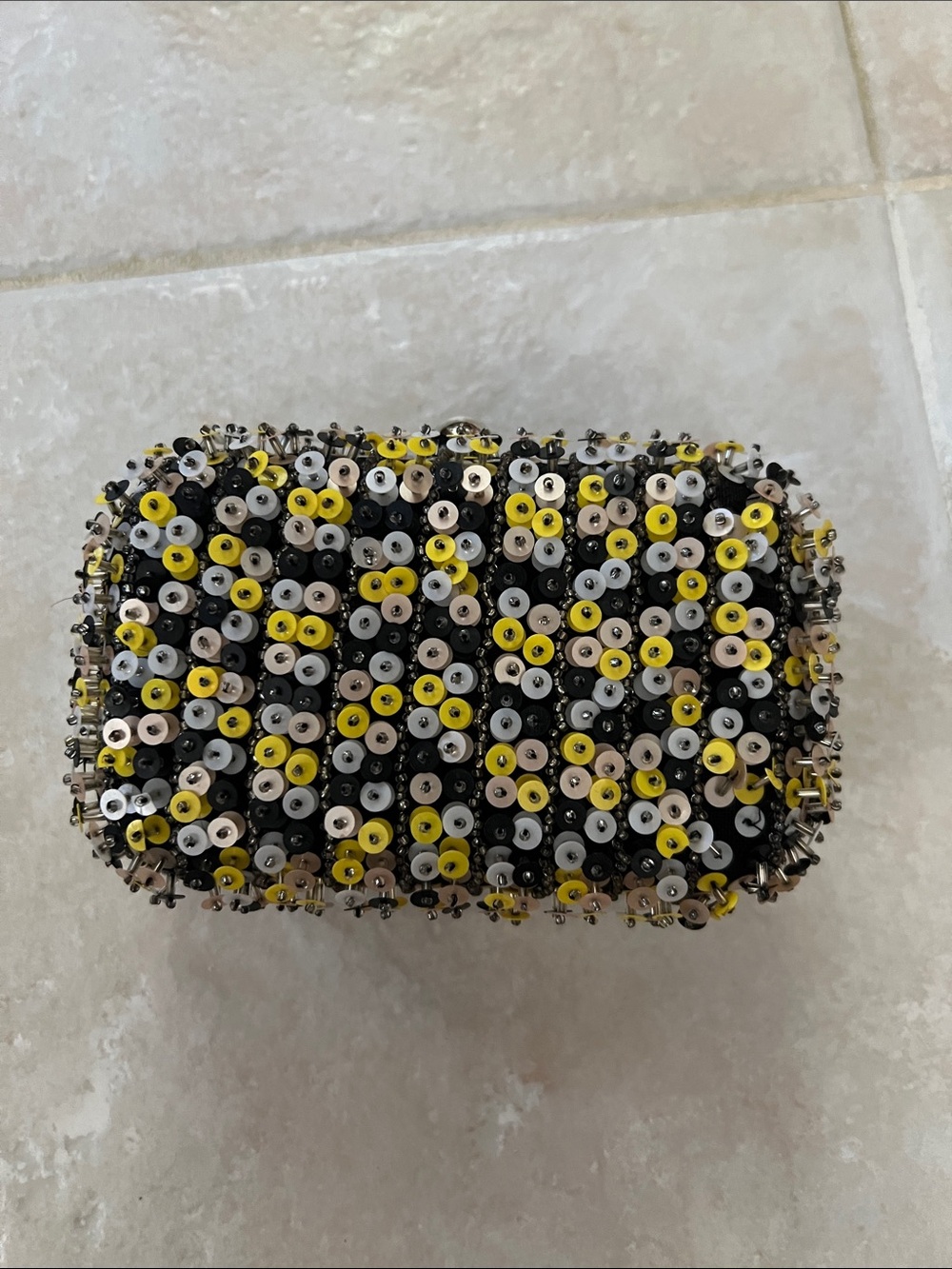 Zara Black Clutch with Yellow, Silver & Cream Sequins